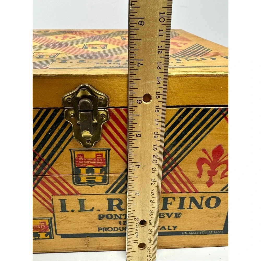 Vtg I.L. Ruffino Pontassieve Italy Wine Bottle Wood Dovetail Corners Box Empty